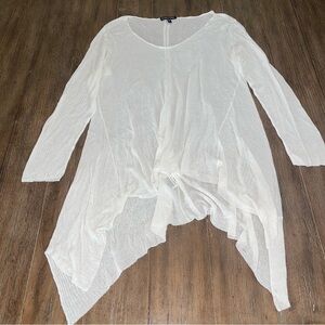 Eileen Fisher Linen Top Womens S Lagenlook White 3/4 Sleeves Blouse Asymmetrical